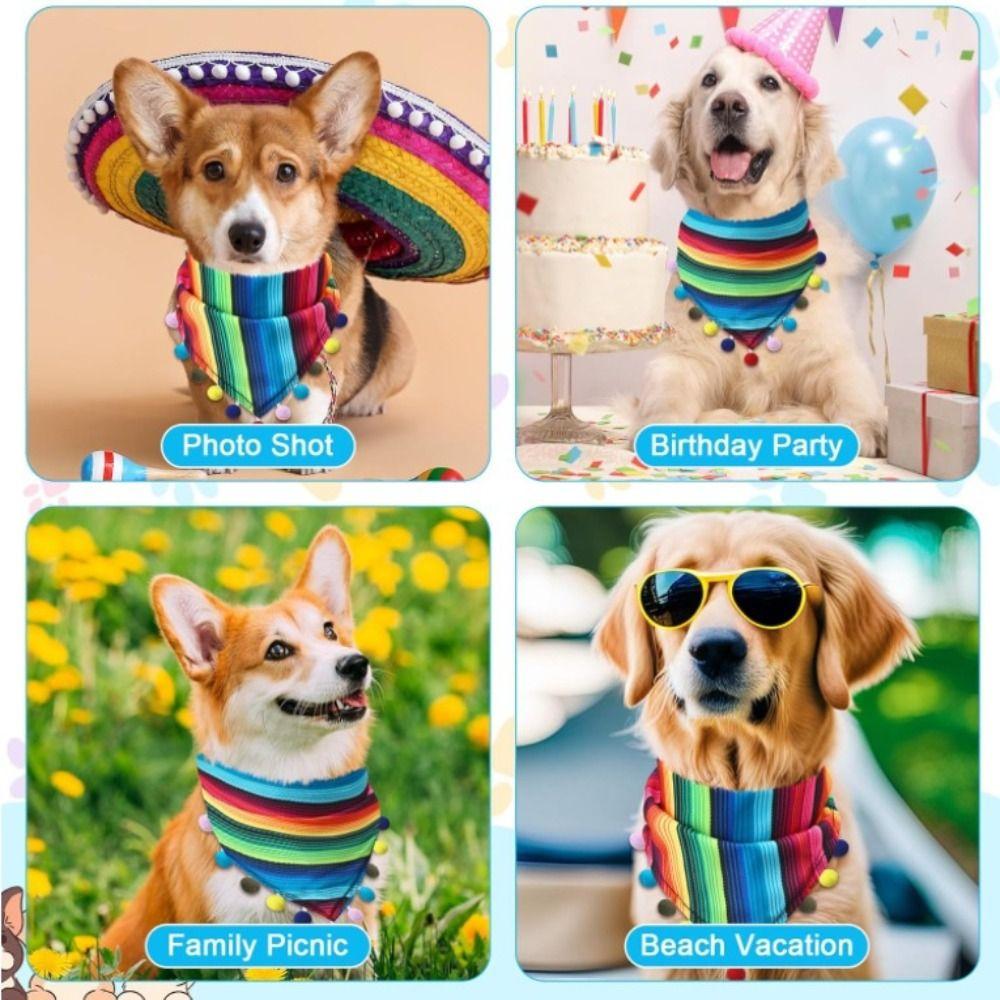 Adjustable Pet Hat Scarf Multicolor Mexican Style Dog Bandanas with Glasses Pet Neckerchief Decorative Big White Goose