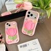 KEYSION Милый мультяшный 3D цветок тюльпана чехол для телефона для iPhone 13 14 15 16 17 Pro Max Мягкий силиконовый подставка-ножка Ударопрочная задняя крышка