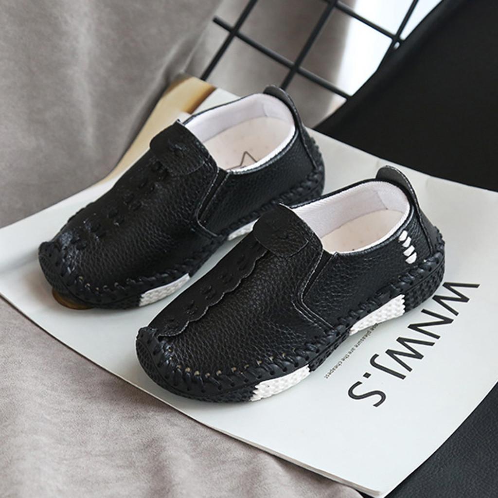 Children Sneakers Big Kids Girls Boys Soft Leather Casual Flats Shoes British Style Small Leather Shoes Hand Sewn Single Shoes