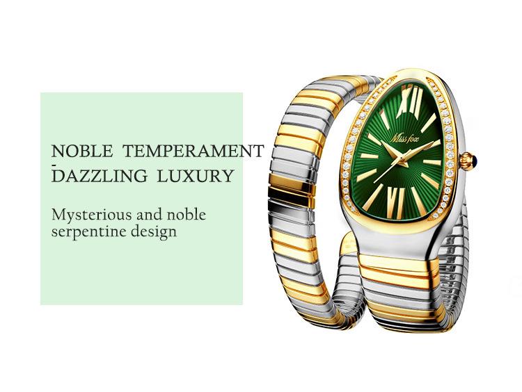 MISSFOX Women's Stainless Steel Snake Head Diamond Bangle Watch