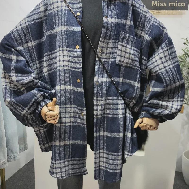 Женская клетчатая рубашка в ретро-гонконгском стиле, размер 240 джин, плотный, с длинными рукавами, модель ранней осени