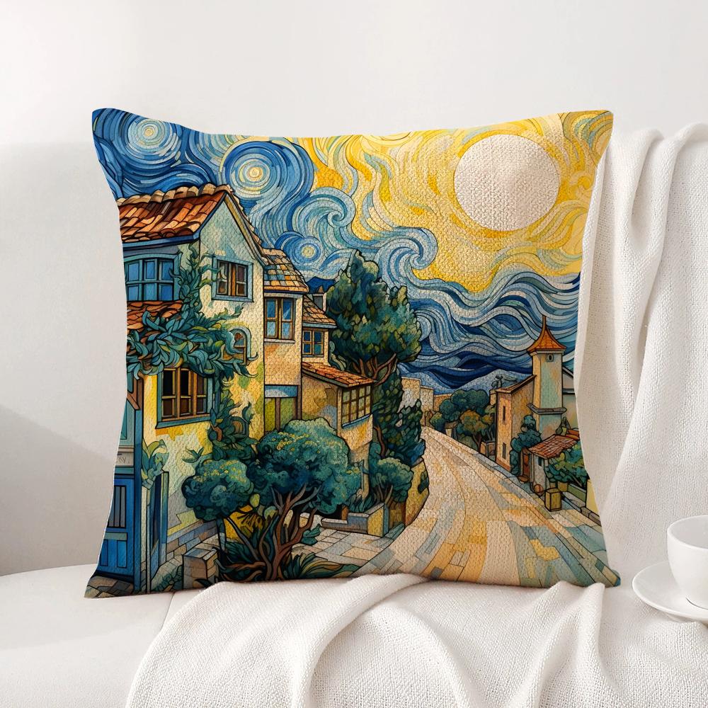 Classic VVanGogh Art Cushion Cover Natural Linen Organic Fabric DoubleSided Printing Sofa Home Decor Gift Pillow Cover