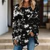 Женская туника с длинным рукавом, топ с принтом, круглый вырез, свободный крой, блузка с карманами, повседневная одежда, женские топы