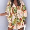 2022 Summer Fashion Batwing Sleeve Print Lace Up Mini Dress for Women Sexy V-Neck Casual Loose Boho Holiday Short Dresses Woman