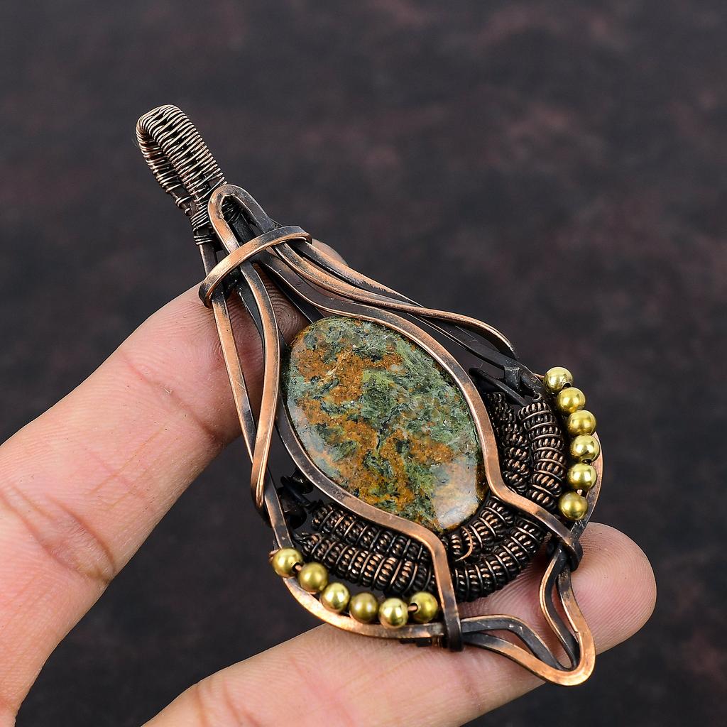 Спессартин Гранат в известняке Кулон Медная проволока Кулон Медные украшения ручной работы Подвеска с драгоценным камнем Ювелирные изделия в проволочной обертке Для подарка