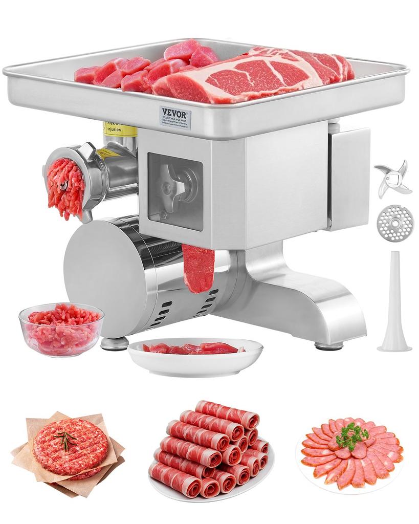 VEVOR Meat Grinder, 11 Lbs/Min Electric Meat Grinder, Slicer, Sausage Stuffer with Blade, Grinding Plate, Sausage Maker