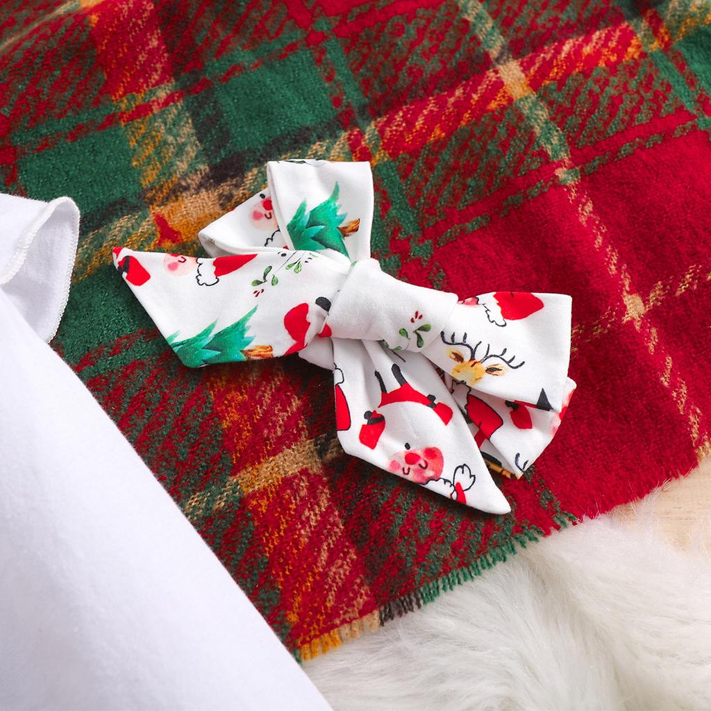 3 шт. Боди для девочки из хлопка с принтом Санта-Клауса, расклешенные брюки с повязкой на голову, рождественский комплект одежды