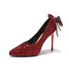 Waterproof Table Crystal Bow High Heels Socialite Temperament Banquet Sequined Bridesmaid Shoes