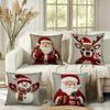 Рождественская наволочка, Милая мультяшная имитация вышивки, Льняная наволочка с принтом для диванной подушки, Праздничное украшение, Праздничный подарок (Вставка для подушки не входит в комплект)