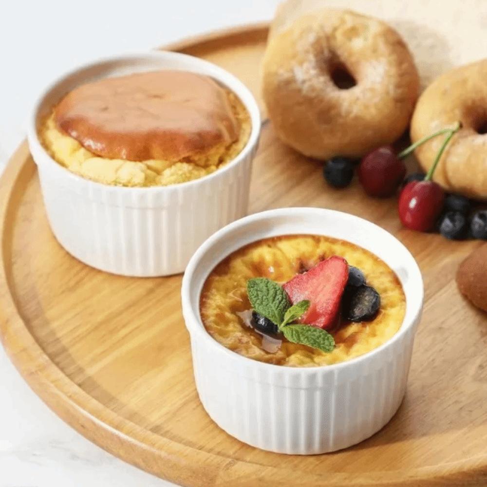 6pcs 8 Oz Ramekin Porcelain High Temperature Resistant Pudding Cup White with Lid Steamed Egg Bowl Restaurants