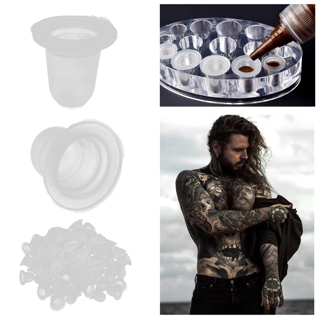 100 шт. одноразовые чашки с чернилами для татуировки, силиконовые колпачки для микроблейдинга с пигментами для перманентного макияжа