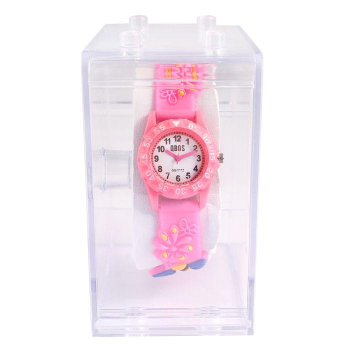 Montre - QBOS - QBOS - Boîtier 28 mm - Bracelet silicone rose - Résist. Éclaboussures