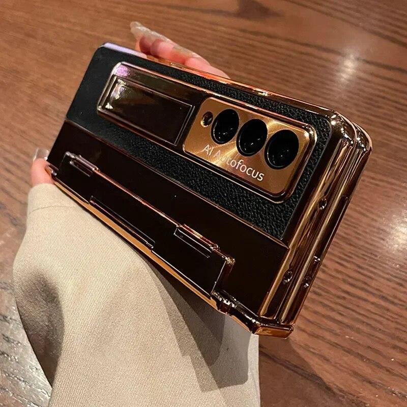 Для Samsung Galaxy Z Fold 5 Z Fold 4 Z Fold 3 5G чехол с защитной пленкой для экрана Роскошный кожаный цельный чехол-подставка золотого цвета