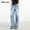 JINYUJIE Women's Loose Wide-Leg Mid-Waist Jeans