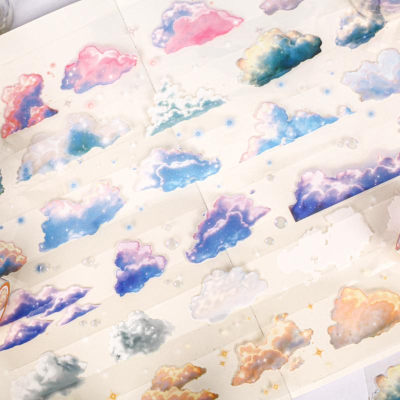 1 Roll 200cm Cloud Sunset Glow Washi Tape, Aesthetic Sky Cloud Sunset Pattern, Journal Scene Decor Washi Tape
