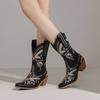 Women's Boots New Thick Heel Embroidery Embroidered Western Boots Cowboy Boots Autumn and Winter European and American Simple Retro Fashion Boots