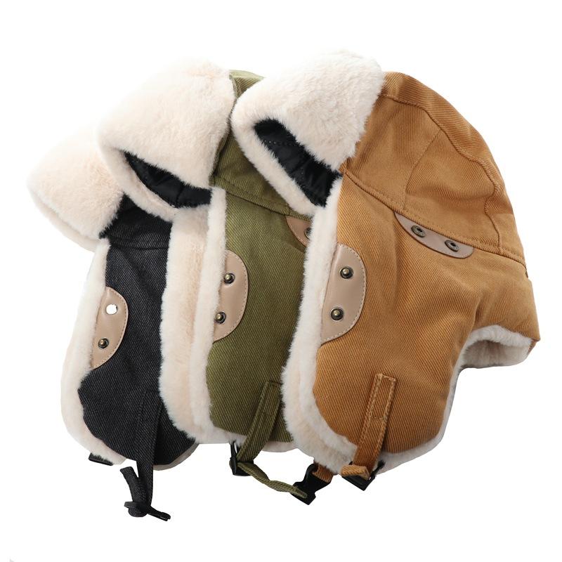 Мужская зимняя шапка-бомбер с очками для активного отдыха на открытом воздухе, ветрозащитная, теплая, искусственный мех, пилотская шапка-ушанка, парусиновая, термостойкая