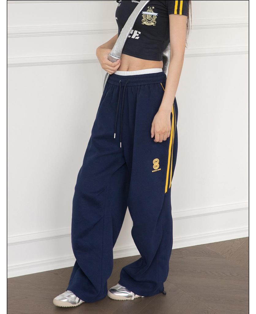 Темно-синие женские широкие спортивные штаны: Повседневные джазовые брюки для уличных танцев на весну/лето