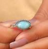 Дизайнерское кольцо ручной работы из натурального драгоценного камня Ларимар, богемное кольцо, женское кольцо, подарок на годовщину, серебряные ювелирные украшения