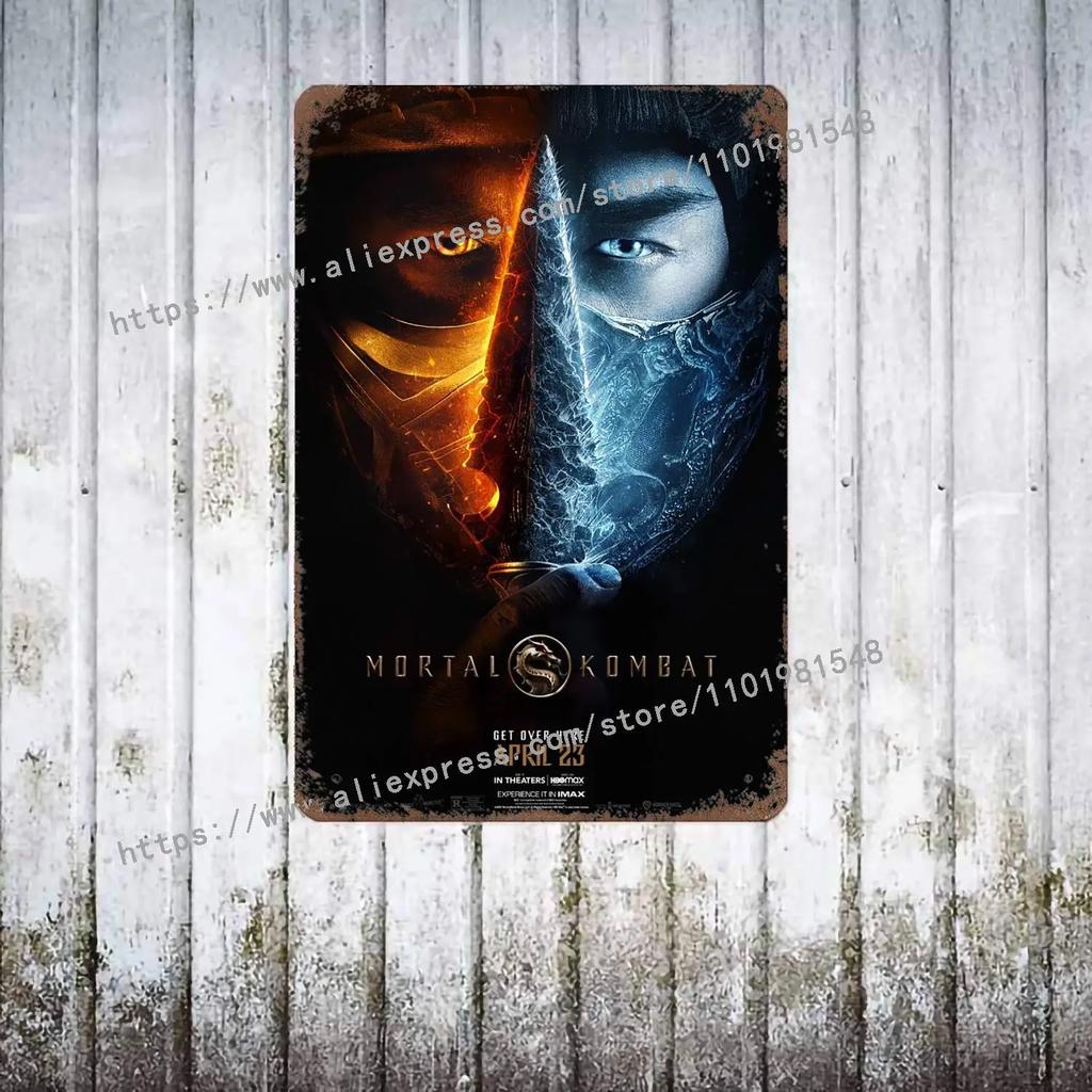 Mortal Kombat Знаковый HD Постер Постер Винтажная Жестяная Табличка Металлическая Табличка Декоративная Табличка для Паба Бара Мужской Пещеры Клуба Настенное Украшение