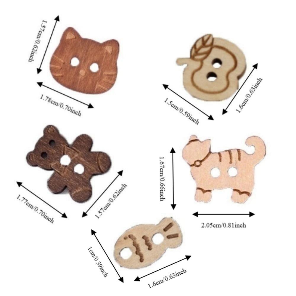 20 pcs Wooden Cat Shape Buttons 2 Holes Sewing Buttons Vintage Fish Buttons  Bags Hats
