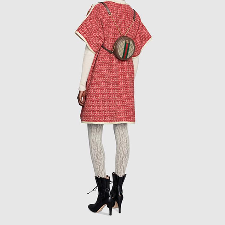 Gucci Ophidia Полоска с логотипом Канва и кожа Круглая сумка Рюкзак Мини Женский рюкзак Эбеновый Коричневый 598661-96IWG-8745