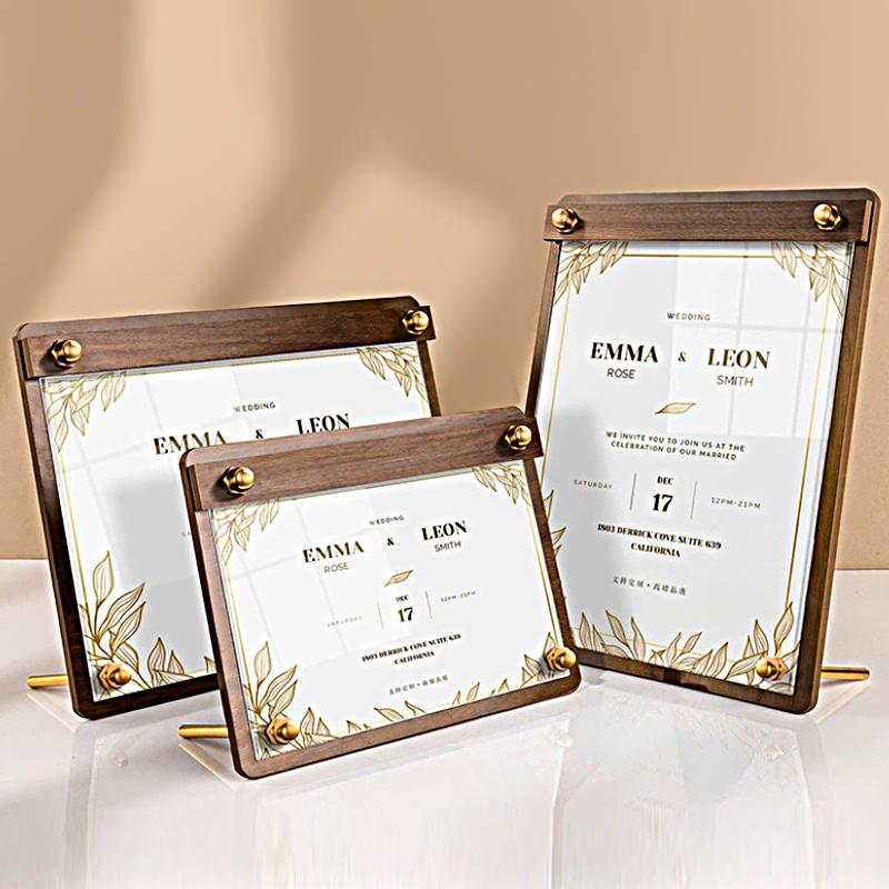 1PC Clipboard Cafe Solid Wood Display Board Restaurant Solid Walnut Wood Table Acrylic Menu Top Display Menu Board Party A4/A5/A6