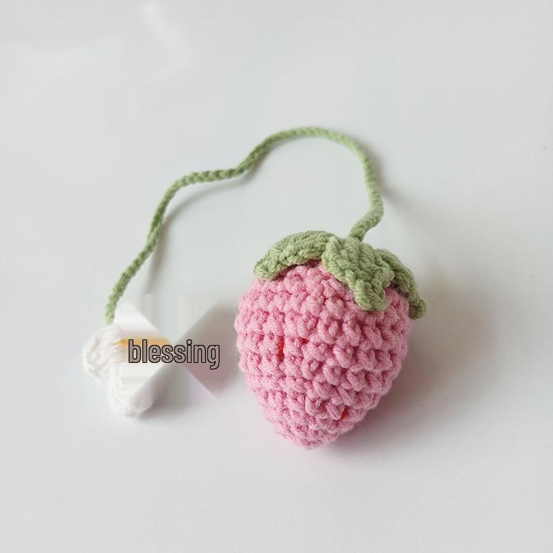 Handmade Crochet Strawberry Bag Key Charm Jewelry Accessory