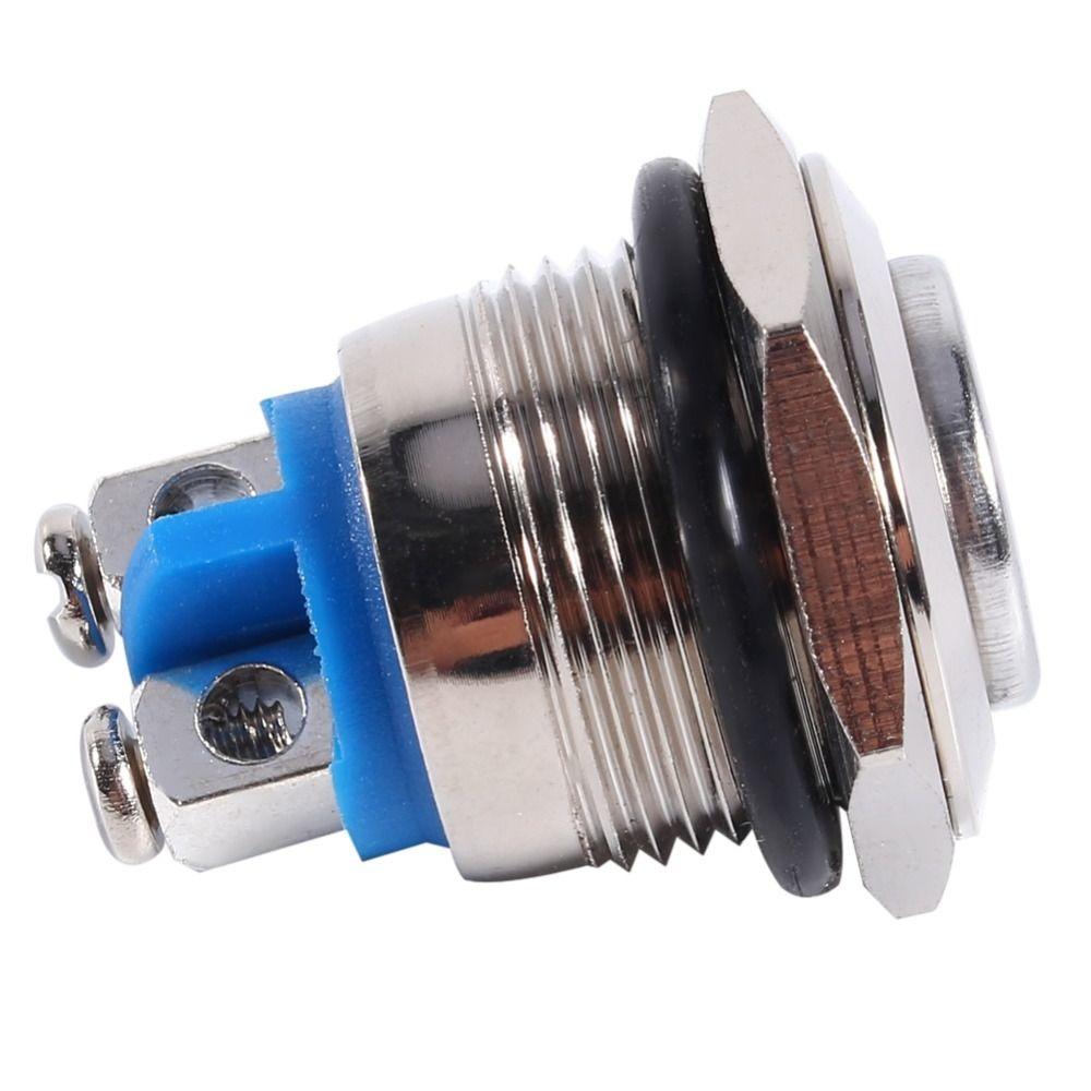 Stainless Steel Push Button Switch High Round Head 16MM Reset Metal Switch Flat Top Self-Resetting Switch Doorbell Replacement