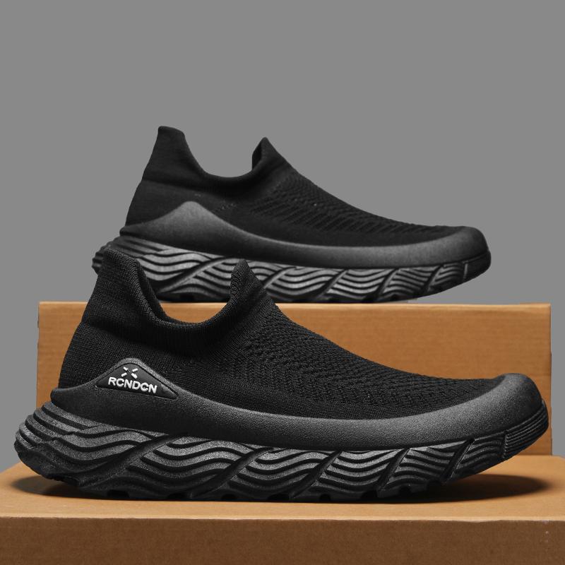 Men's Shoes Summer New Fly Woven Mesh Breathable Comfortable Platform Men's Sneaker Casual Soft Sole Fashion Black Slip-On Shoes