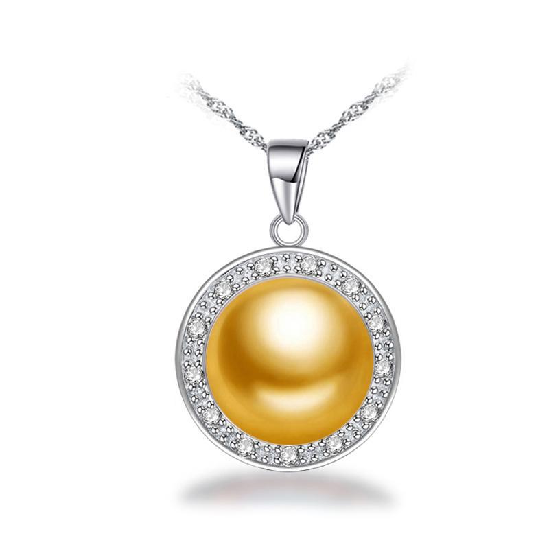 LSOOYH Round Design 10-11mm Big Natural Freshwater Pearl Jewelry Necklace Cubic Zirconia CZ Necklace