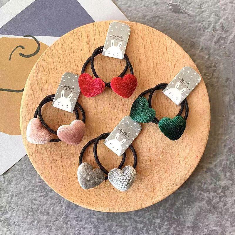 2pcs Velvet Heart Plaid Star Button Princess Headwear Kids Elastic Hair Bands Children Hair Ties Ropes Girls Accessories Baby Headdress