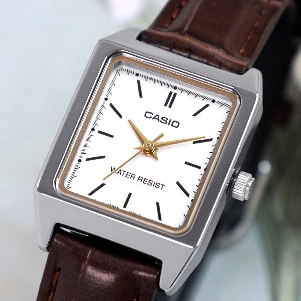 Casio Женские квадратные прямоугольные винтажные повседневные простые часы с металлическим кожаным ремешком