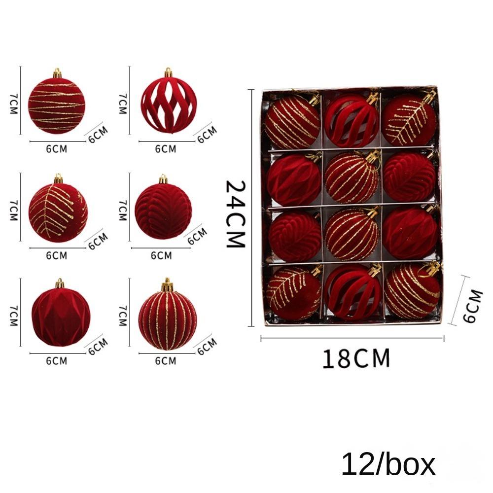 12pcs/Box Velvet Ball Christmas Tree Ornament Plastic New Year Christmas Gifts Boxes Pendant Hanging Ornament Pendant