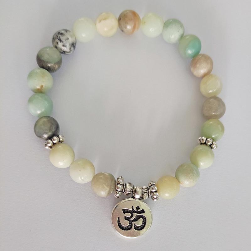 8mm Frosted Amazonite Mala Bracelet with Lotus Pendant