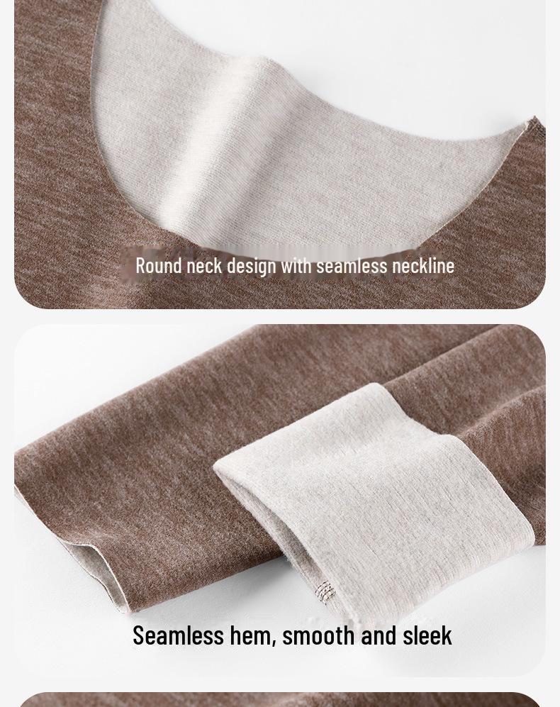 Женское термобелье из кашемира: Плюс бархатный, плотный бесшовный топ с круглым вырезом на осень/зиму.