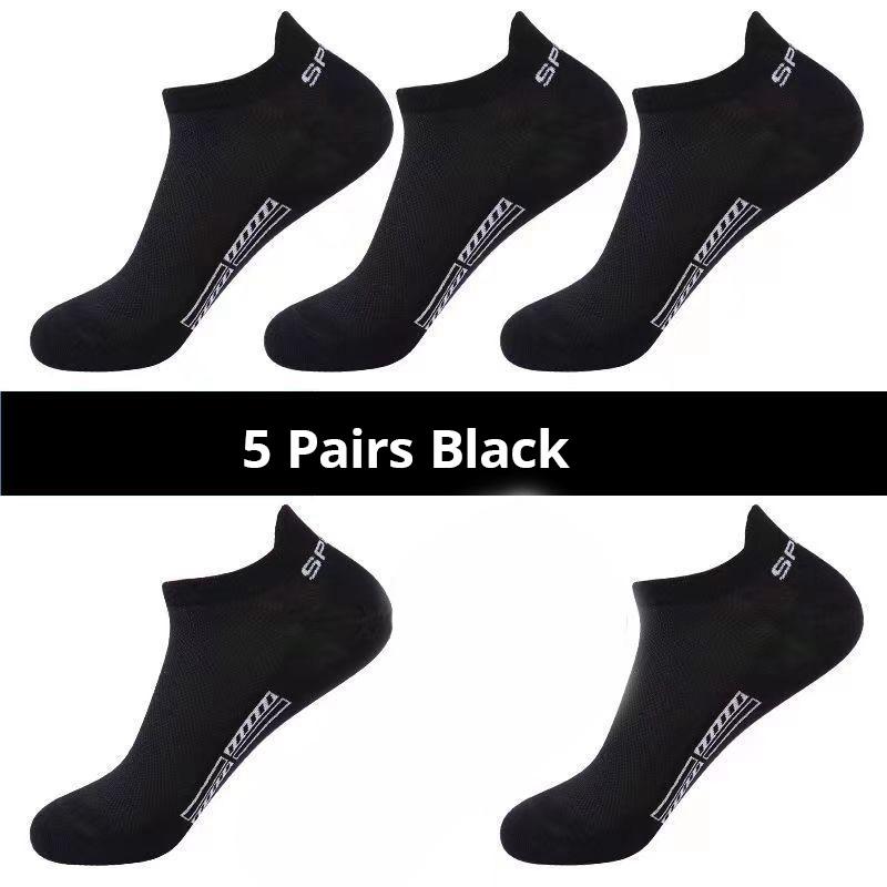5 Pairs Of Mens Summer Thin Mesh Breathable Mens Polyester Sports Socks Sweat Absorbing Short Socks