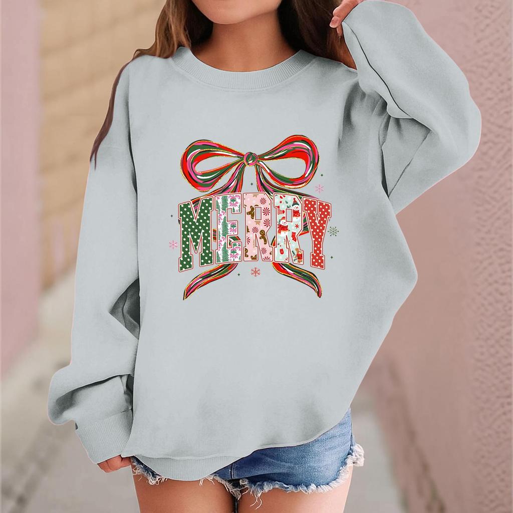 Children's Fashionable Casual Long-sleeved Loose Christmas Print Pullover Sweatshirt