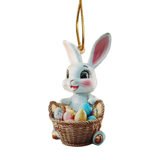 Easter Bunny Ornament 2D Flat Acrylic Bunny Car Rearview Mirror Charm Cartoon Bunny Egg Hanging