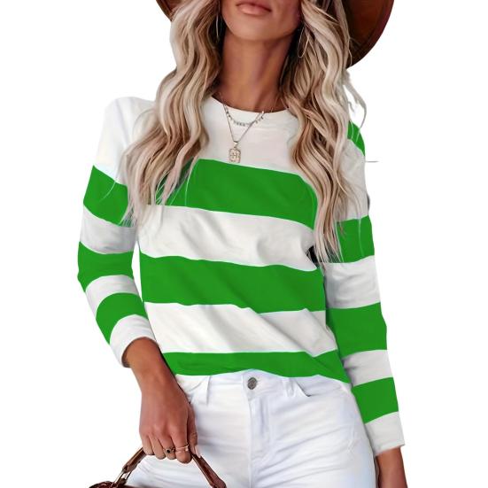 Женский пуловер, топы, цветные блоки, полосатый принт, круглый вырез, длинный рукав, толстовка, повседневная блузка, повседневная одежда