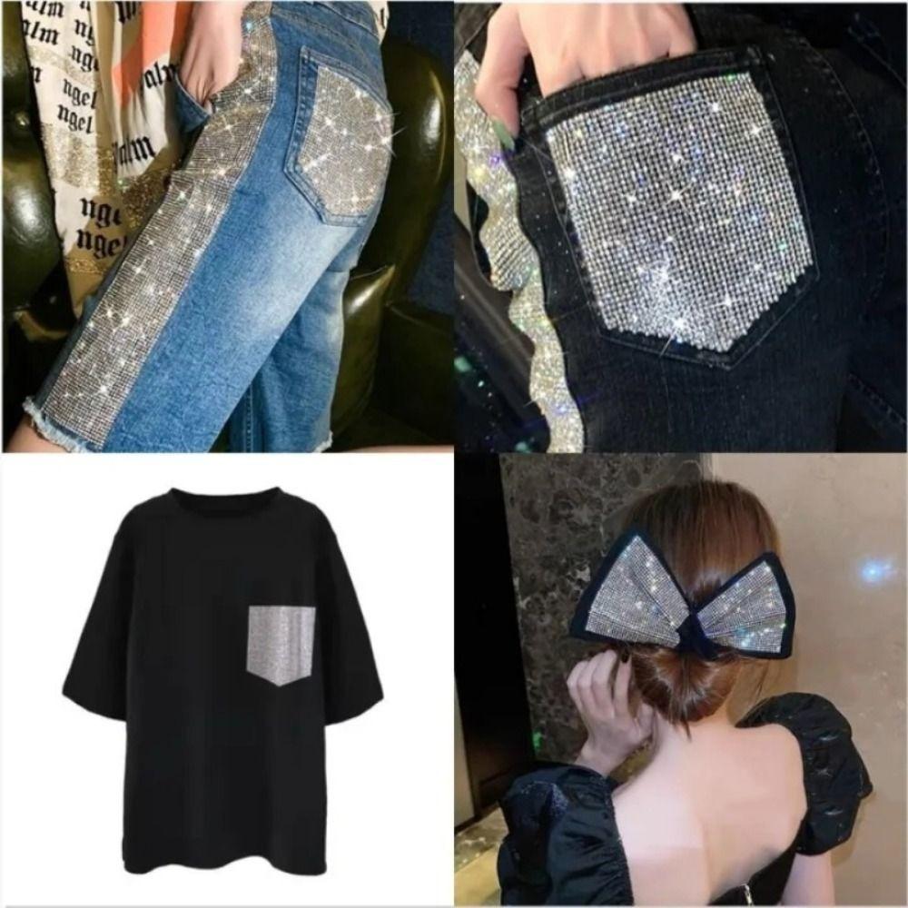 Rhinestone Crystal Pocket Sticker Bling Jean Applique Fashion Rhinestone Sticker  Cloth