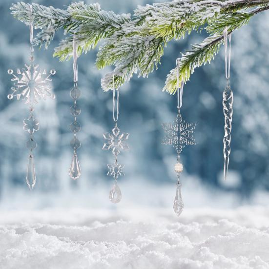 10 Pcs Crystal Snowflake Icicle Ornaments Clear Acrylic Christmas Ornaments for Christmas Tree Winter New Year Party Decor