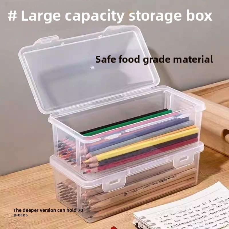 Large Capacity Transparent Storage Box Student Pencil Box Children'S Desktop Storage Box For Pencil Crayon Color Lead Storage