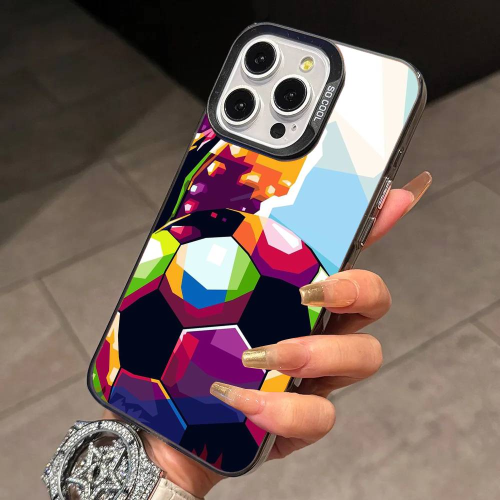 Футбольный A-Art Чехол для телефона для iPhone 17,16,15,14,13,12,11 Plus,Pro Max,XS,Красочный серебристый чехол для телефона Funda Cover