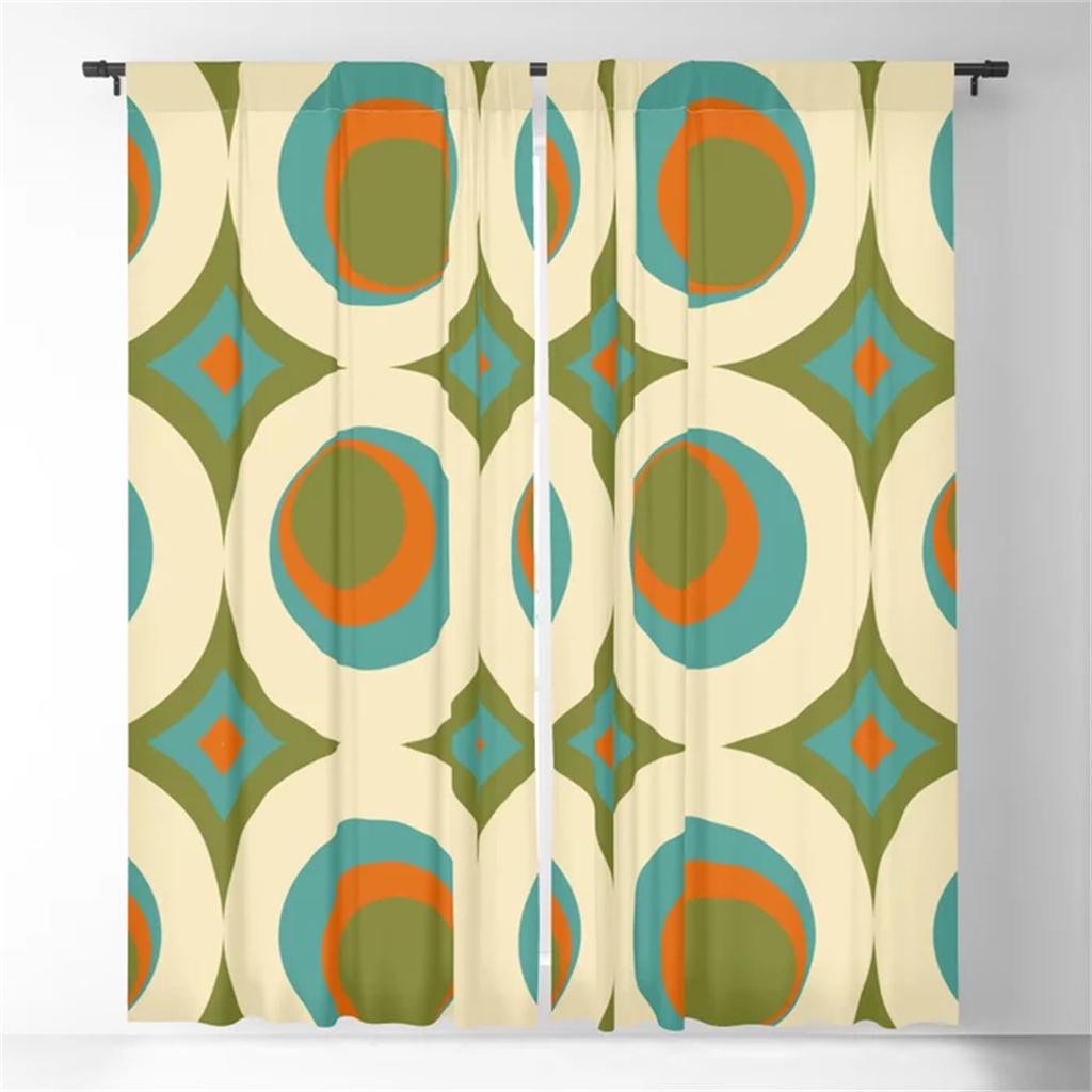 Оранжевые шторы Mid-Century Modern Circle Blackout Curtains 3D Print Window Warms для спальни, гостиной, декора, оконных украшений