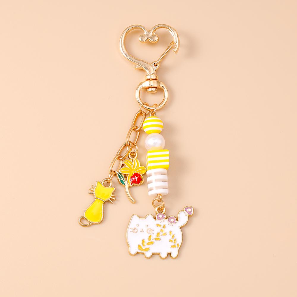 Cute Enamel Animal Cat Keychain Women Girls Flower Key Ring Pendants for Handbag Decor DIY Key Chain Jewelry Gifts