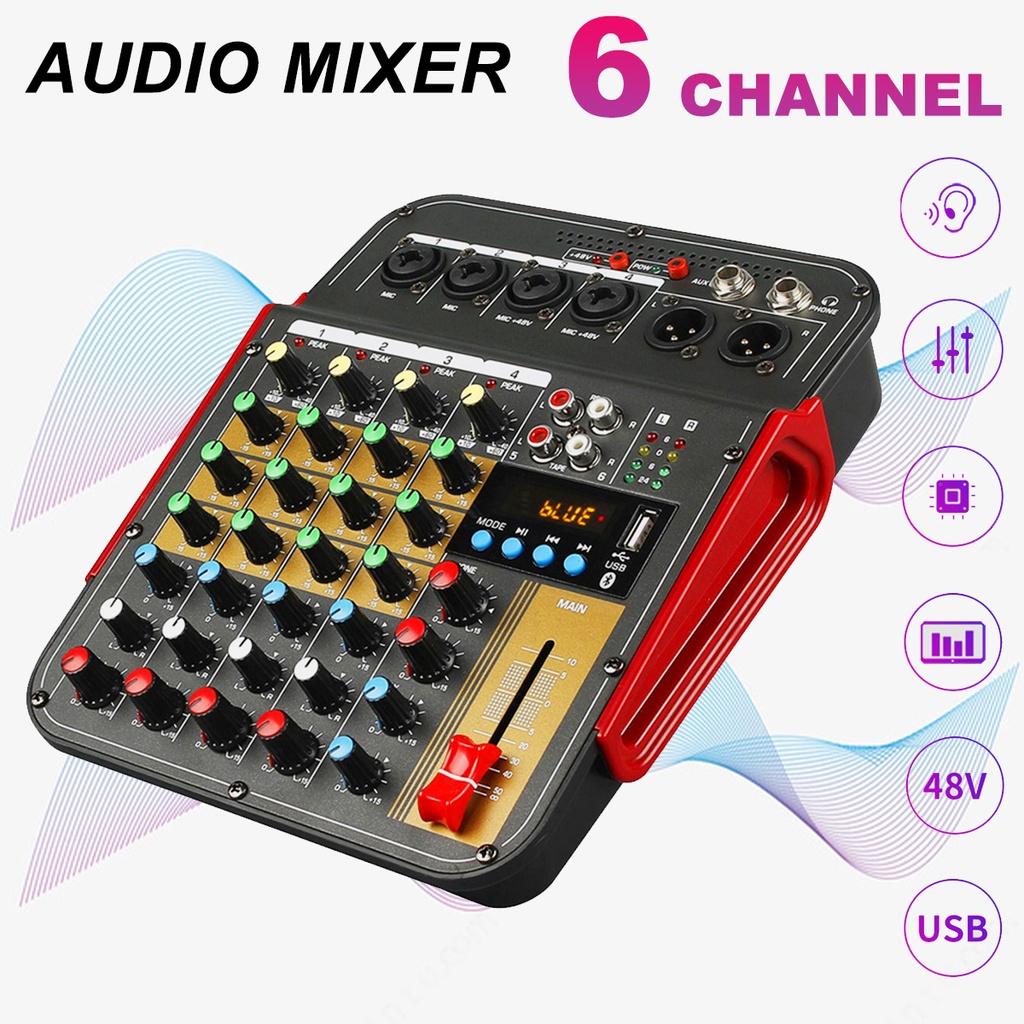 48V Wireless 6-Channel Mixer Audio Professional Portable Sound Mixing Console USB Interface Built-in Phantom Power