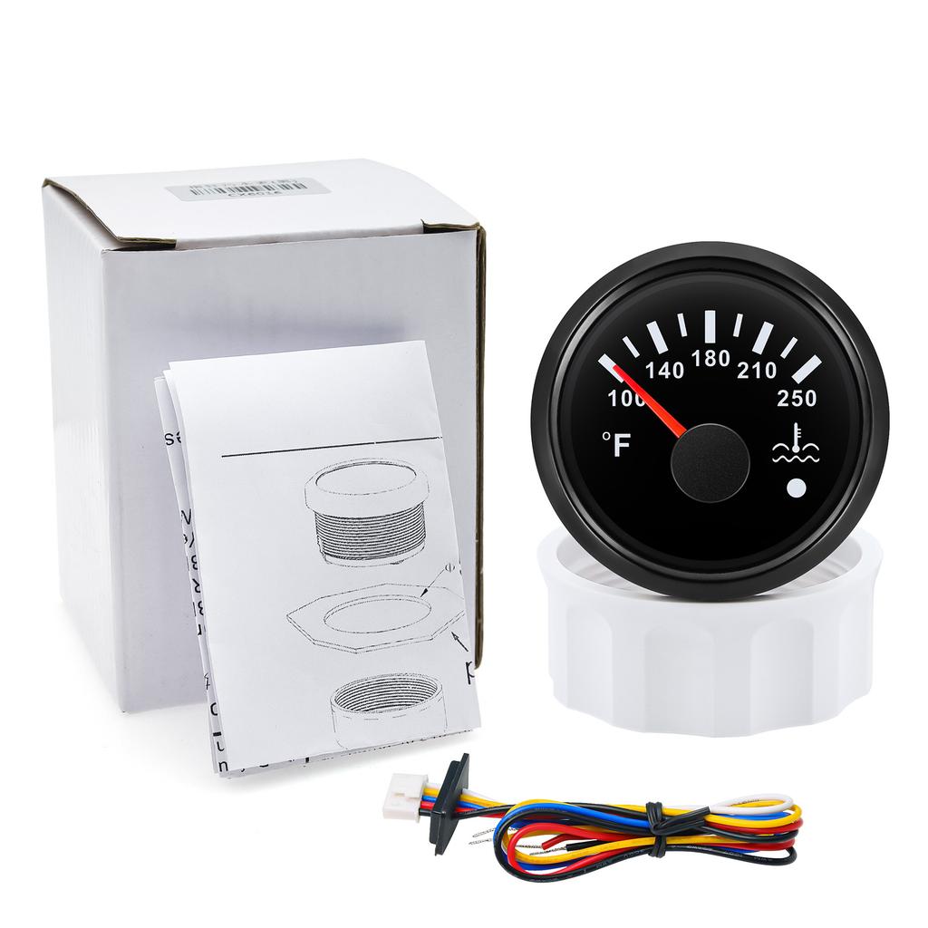 100~250℉ 2"52mm Water Temperature Gauge with Flashing Alarm 7 Color Backlight Water Temp Meter Indicator Car Boat Yacht Custom
