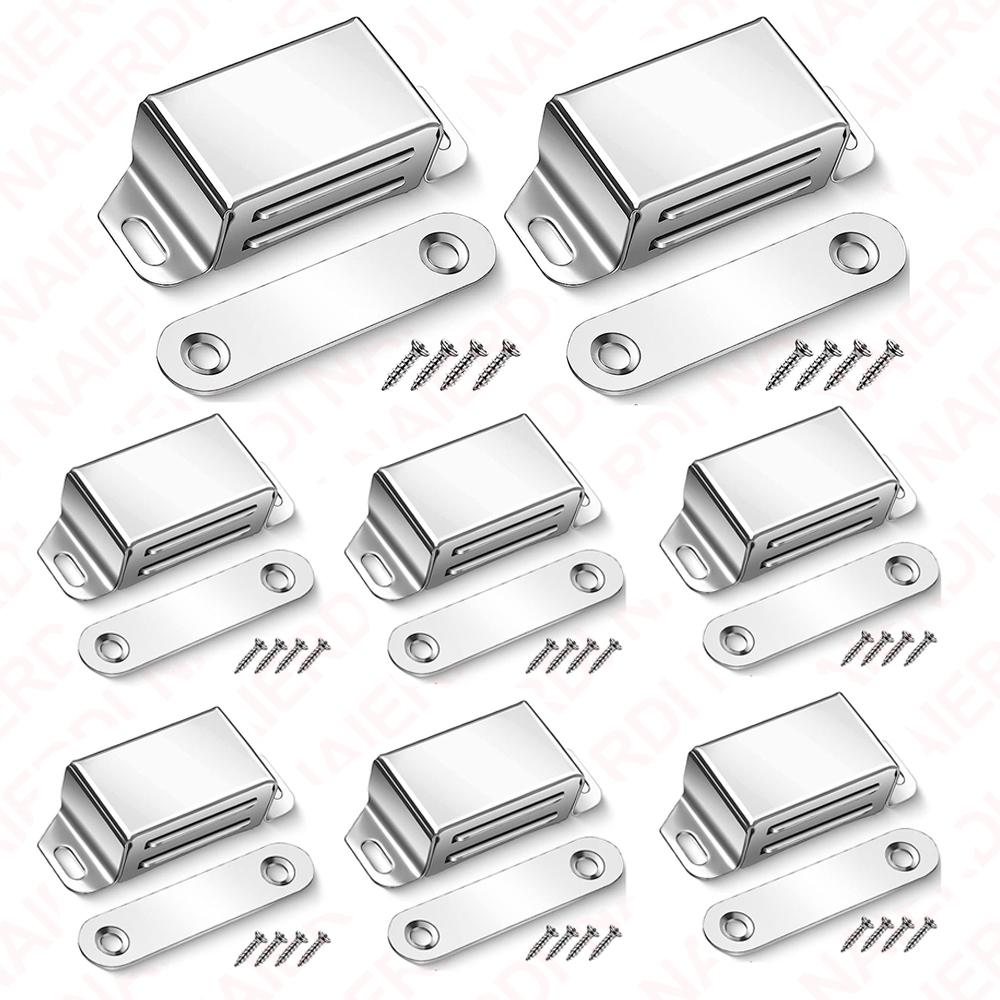 NAIERDI 4/6/8 Pack Magnetic Door Catch Stainless Steel Silver Kitchen Cabinet Catches Magnet Latches for Door Cupboard Closures
