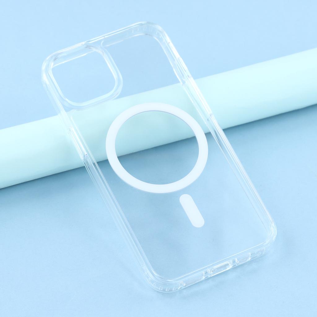 For iPhone 14/13 Magnetic Case 1.5mm Thickness TPU+PC Clear Phone Back Cover